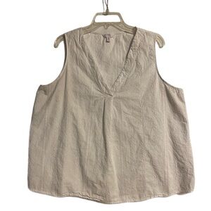 Linen Sleeveless Blouse Florets Pintuck Tan 20 XXL